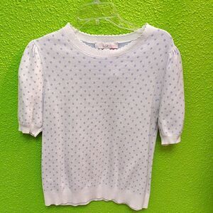 LOFT White and Purple Polka Dot Sweater